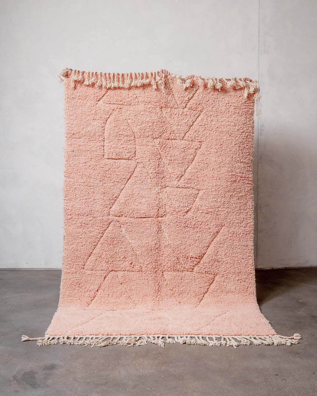 Modern, designer, handcrafted Berber rug from Morocco. Beniourain carpet with beautiful colours and patterns and fluffy wool texture.